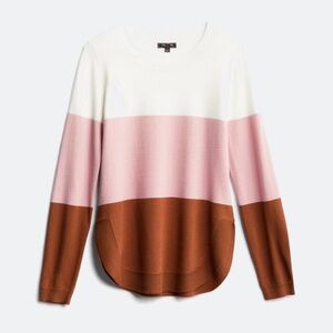 Stitch Fix-Angelina Curved Hem Pullover-Colorblock Sweater - White, Pink & Brown